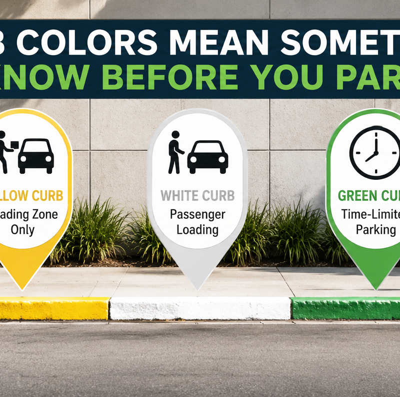 Curb colors meaning for red, yellow, white, green and blue curbs