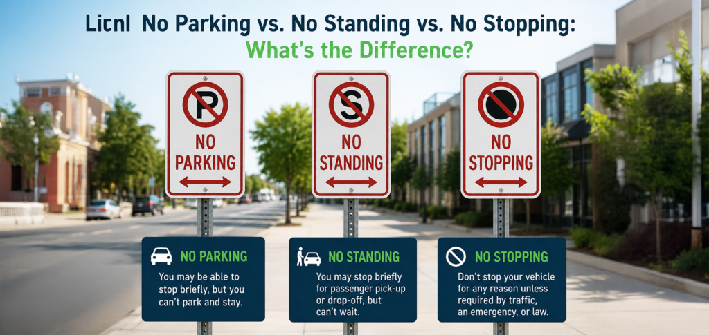 No Parking vs No Standing vs No Stopping street parking signs