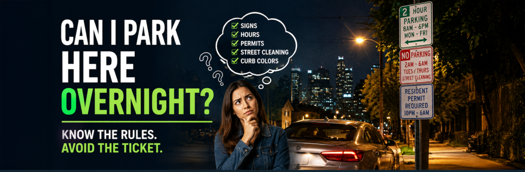 Overnight parking rules and street parking signs at night