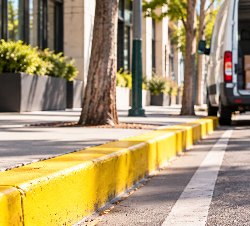 Yellow curb parking with loading zone sign