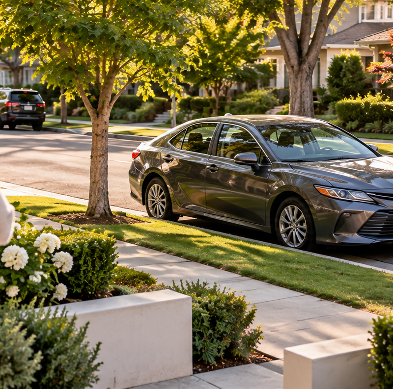 Homeowner looking at a car parked in front of her house