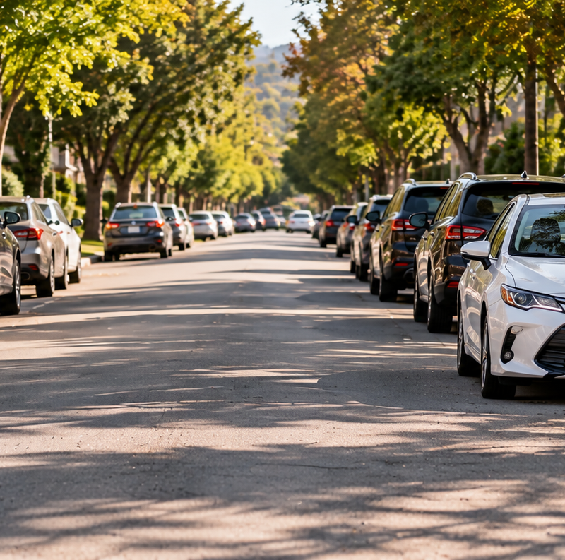 Car parked facing the wrong direction on a residential street