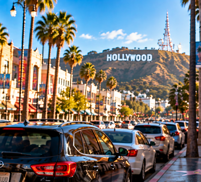 Hollywood street parking signs with multiple restrictions on Hollywood Boulevard