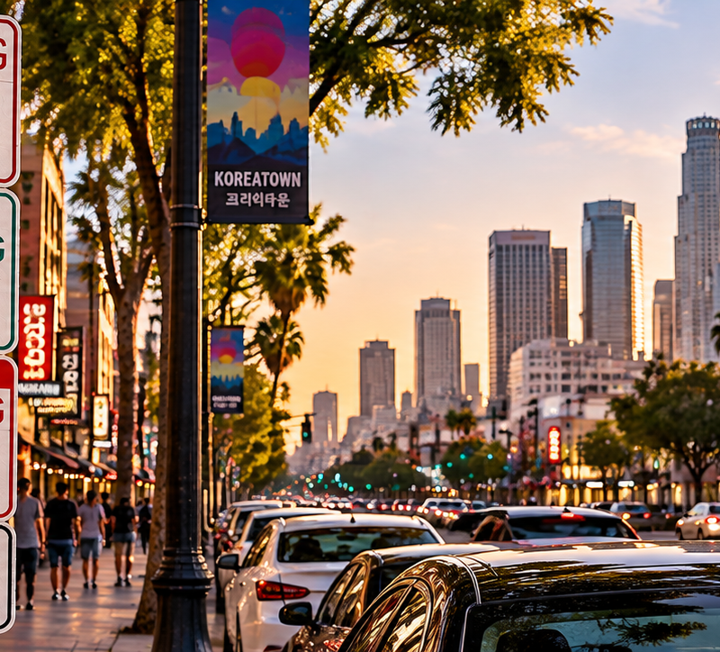 Koreatown street parking signs with multiple restrictions in Los Angeles